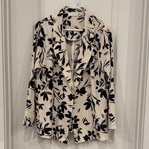 LUSH Floral Black and Cream Spring Blazer Jacket Size Small